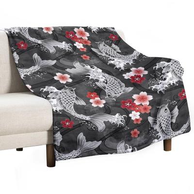 Koi Kirschblüte in Schwarz Überwurfdecke Decken unds Luxus Designer Anime Dekorative Decken