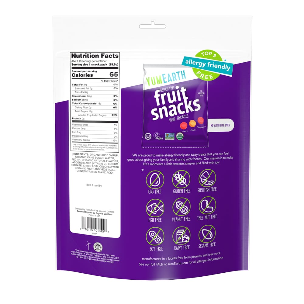 YumEarth Fruit Snacks Assorted Flavors Snack Pack, 10 Count, 19.8g (0.7oz) Each