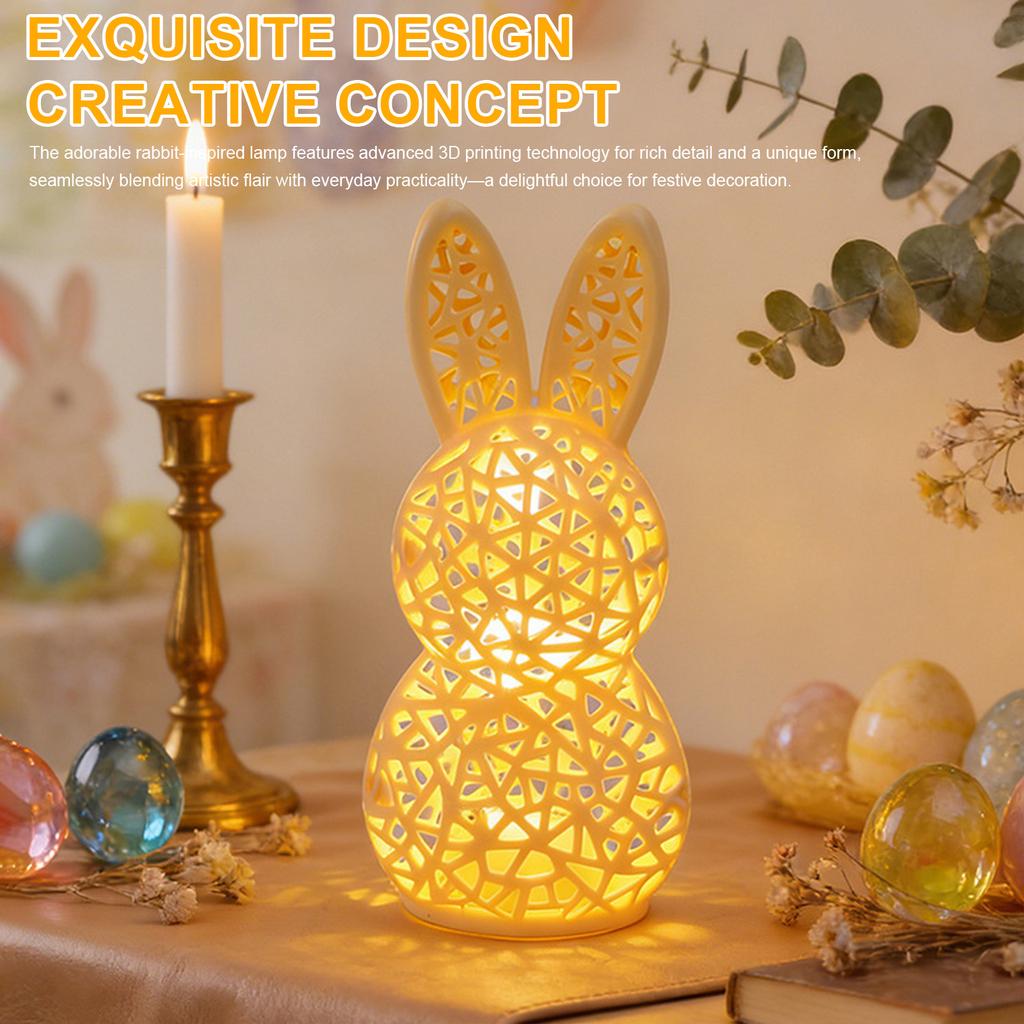 3D Printing Easter Rabbit Nightlight Creative Hollow Out Bunny Figurine Table Lamp for Spring Indoor Home Festival Decorations