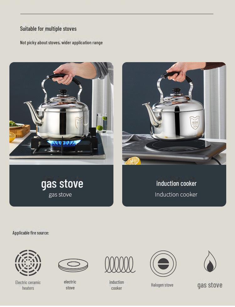 Fierbător cu fluierat Zhongbao din oțel inoxidabil 304, capacitate mare pentru aragazuri pe gaz și inducție