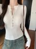 American Spicy Girl V-Neck Button-Up Long Sleeve Slimming T-Shirt for Women - Solid Color, Inner Layer, High-End Feel, Autumn/Winter.