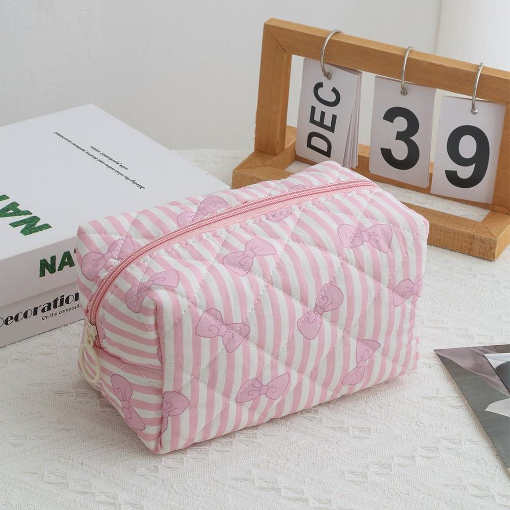 Storage Organizer Floral Bow Cotton Makeup Bag Flower Printed Cosmetic Pouch Large Travel Cosmetic Bag Make Up Bag