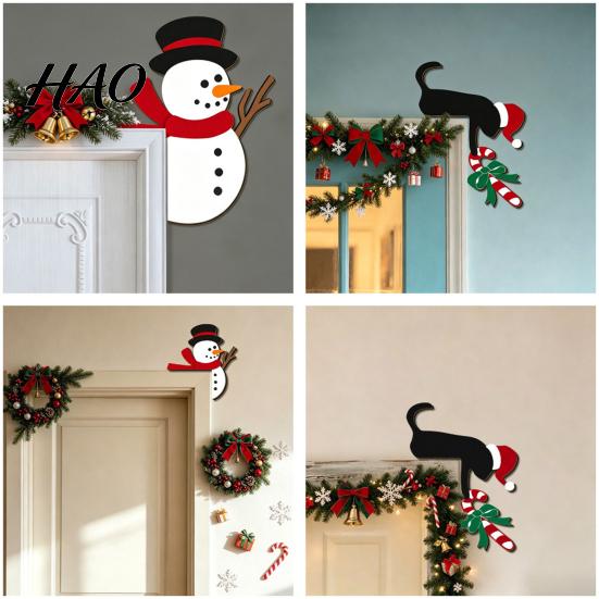 Holiday Entrance Door Decorations Christmas Wooden Corner Sign, Santa Snowman Cat Cartoon Sign Frame Decor, Reusable Festive Home Wall Decoration