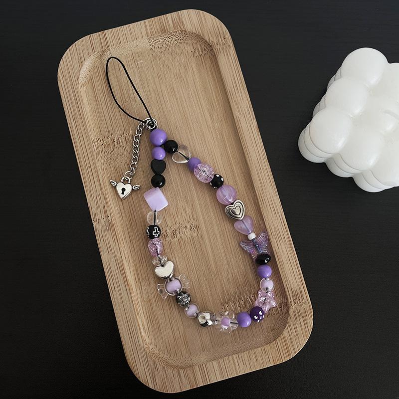 Bracelet de perles d'amour pour femmes, petit nœud en cristal frais, fleurs, amour, chaîne de téléphone portable, anti-chute, accessoires de coque de téléphone portable, DIY