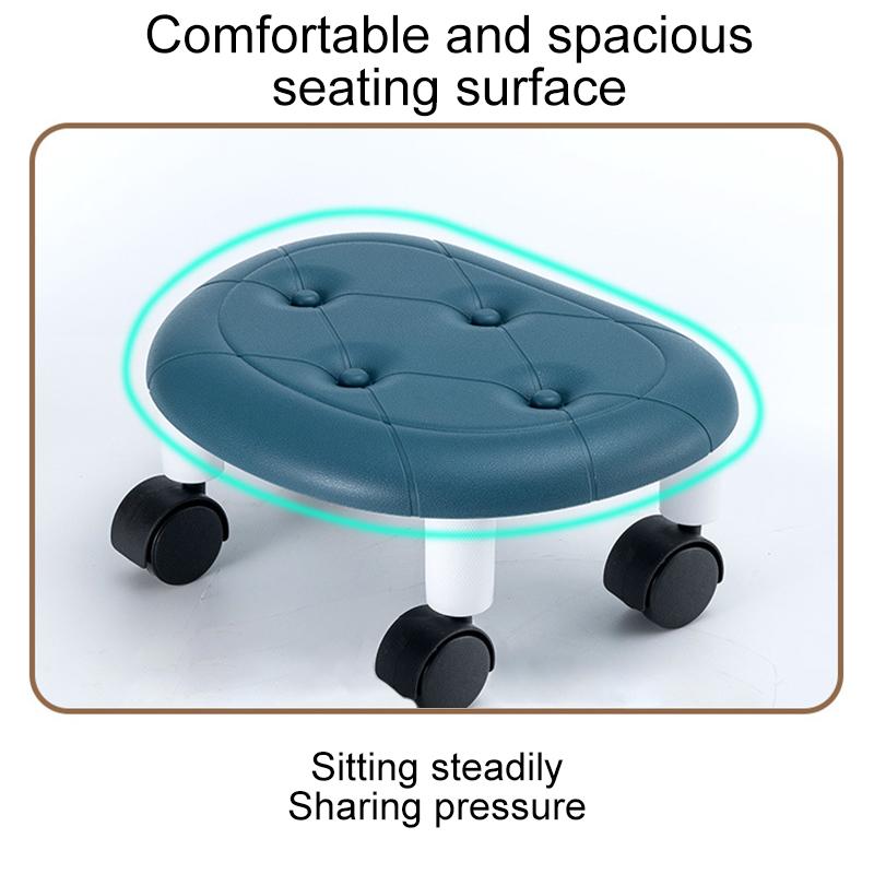 1PC with Wheels for Household Living Imitation Leather Portable Small Stool Universal Wheel Pulley Low Stool Silent Mobile