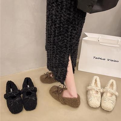 Fashion Sweet Mao Mao Shoes Women's Outer Wear Autumn and Winter 2024 New Fleece-lined Bean Shoes All-match Flat Warm Cotton Shoes