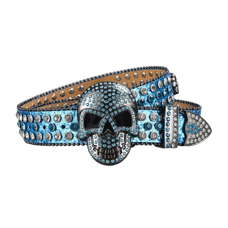 Women Rhinestones Belt for Jeans Skull Rivets Studded Waist Belt Blingbling Belt for Pants Cowboy Belt Waiststrap