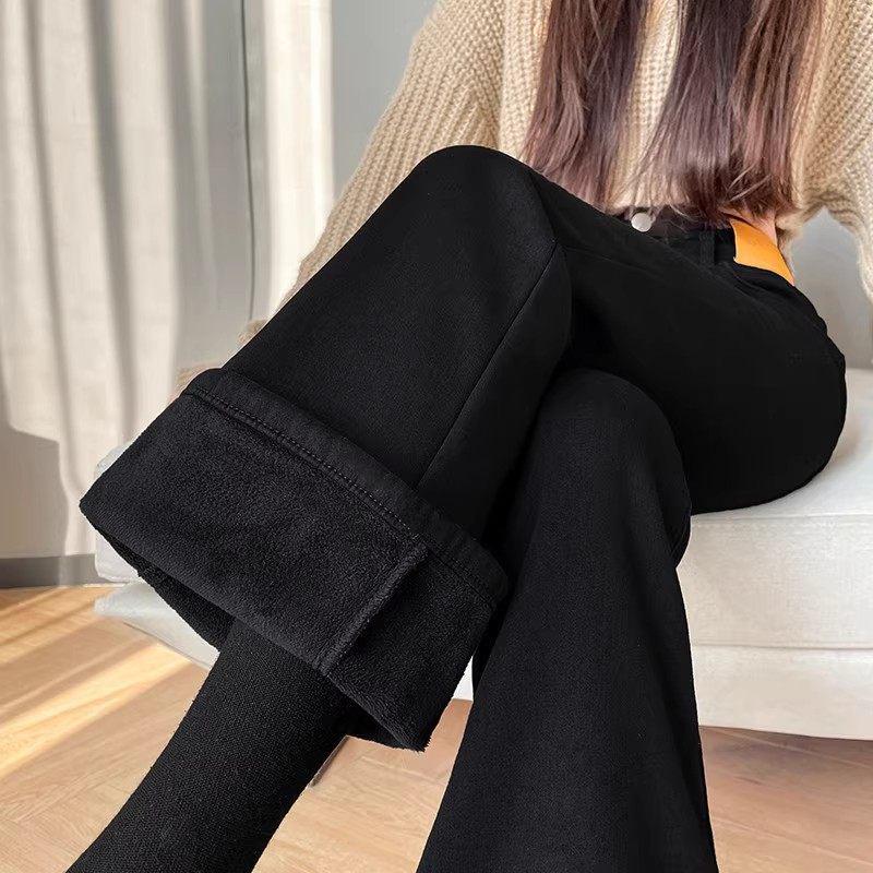 2026 Women s Black High Waist Slimming Micro Flare Trousers - Fluffy Stretchy Winter Style 31 (136-145 lbs)
