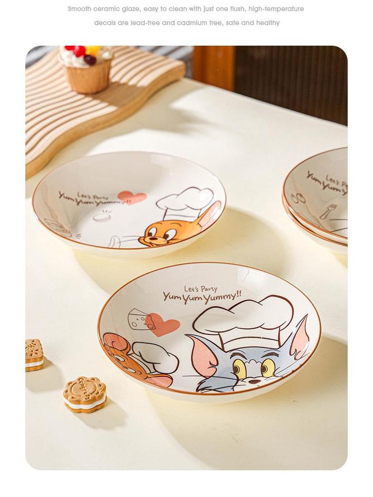 Tom & Jerry Ceramic Bowl and Plate Set: Cartoon Underglaze Color, Heat-Resistant, High-Value Tableware.
