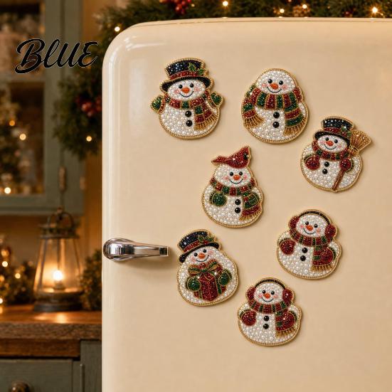 Faux Pearl Painting Magnet 6Pcs DIY Fridge Magnet Santa Snowman Stocking Tree Refrigerator Crafts Gingerbread Snowflake Handmade Rhinestone