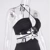 European and American women's clothing party dress sexy hollow lace-up high split dress, neck dress women