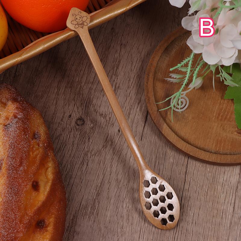 Wooden Honey Spoon Handmade Honey Stirrer Long Handle Cooking Baking Tool Kitchen Tableware Scoop Coffee Honey Tea Spoon Stirrer