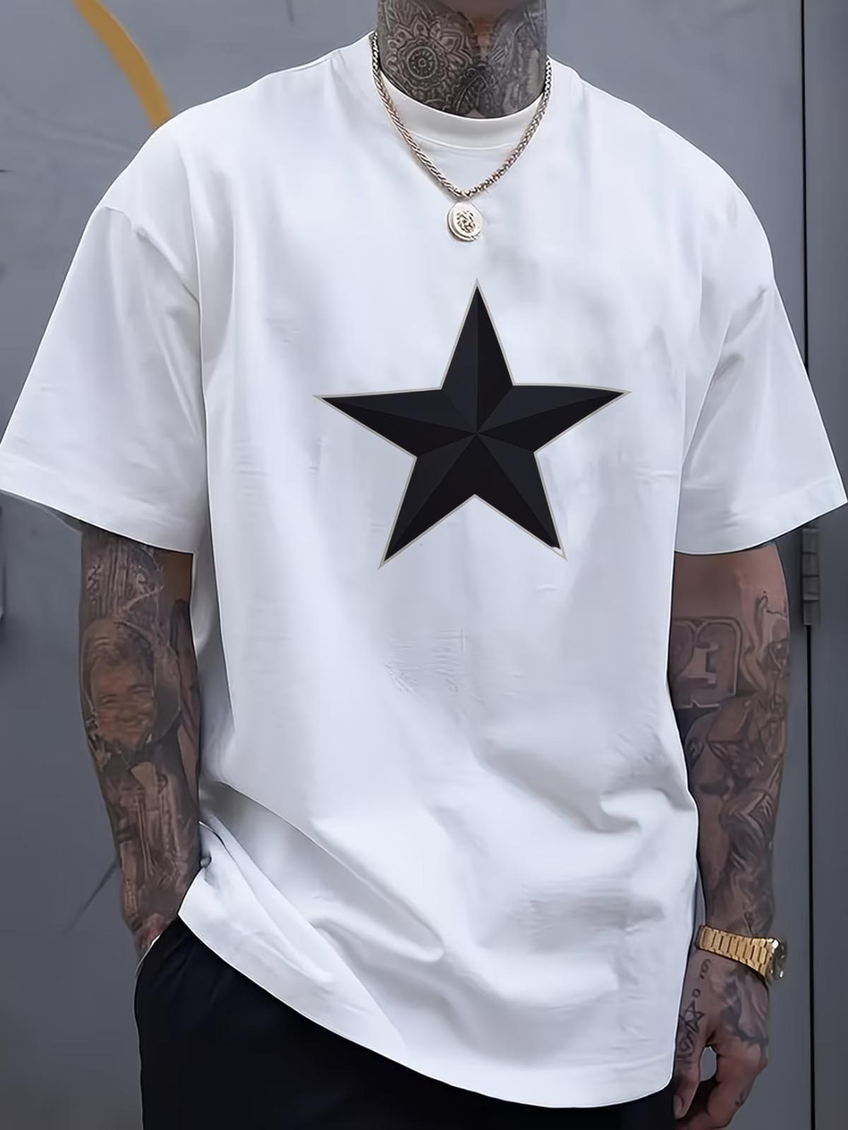 Black Star Graphic T-Shirt - Oversized Unisex Streetwear Tee with Bold Geometric XXXXL