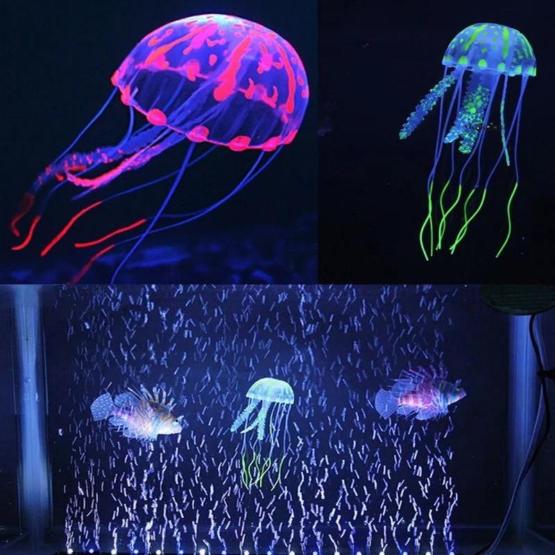 Aquarium Artificial Luminous Lionfish Fish Tank Aquatic Landscape Silicone Jellyfish Fish Glow In Dark Underwater Ornament