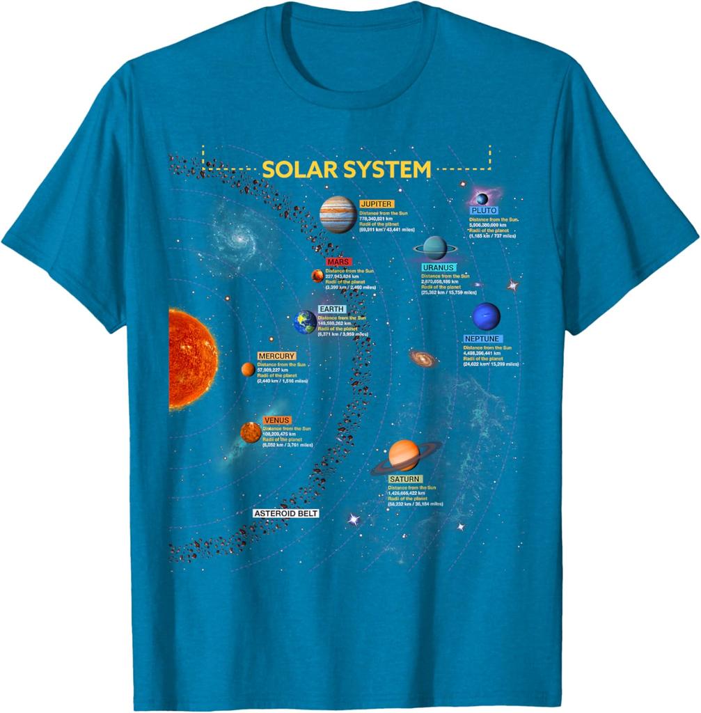 Solar System Planets Graphic Tee Men's Casual Cotton T-Shirt Breathable Trip Wear