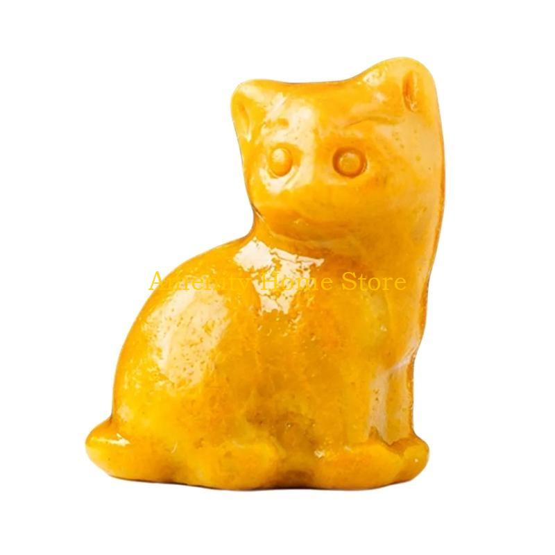

F26C Lucky Cats Crystal Carving Miniature Figure Gift for Birthday Festives Housewarmings Fengshui Good Luck Ornament Present топаз