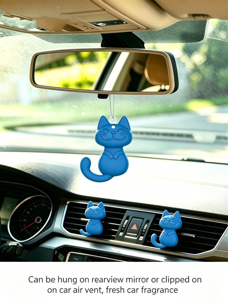 Cute Cat Car Air Freshener, EVA Hanging Vent Clip Car Fragrance for Interior Decor