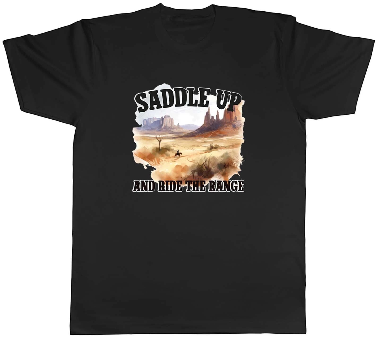 Horse Riding Cowboy Mens T-Shirt Saddle Up Ride the Range Tee Gift XXL