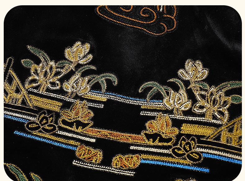 2025 Autumn/Winter Chinese Style Heavy Embroidery Color Block Retro Silk Velvet Padded Jacket