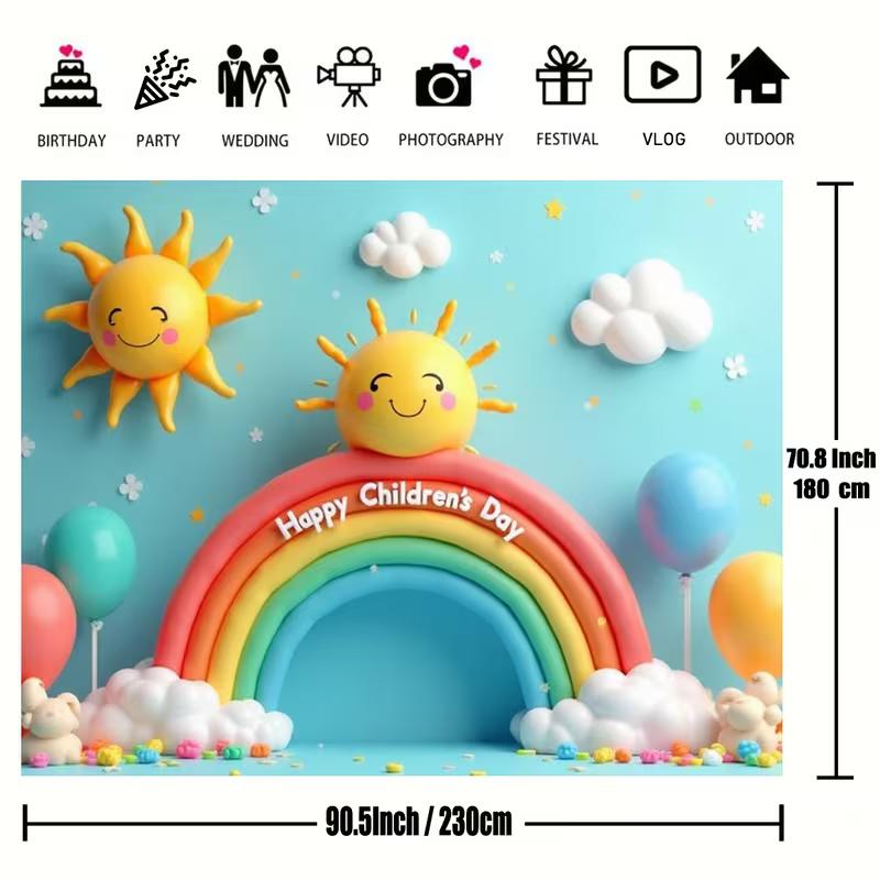 Kids Rainbow 2D Backdrop, Happy Children's Day Party Photo Background