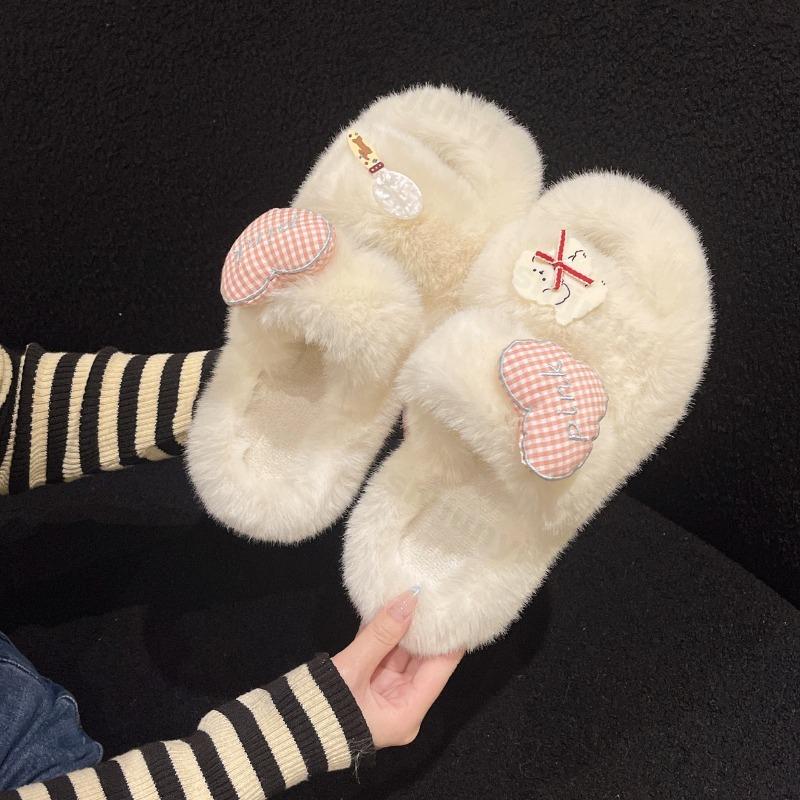 Women Cotton Slippers Autumn Winter New Fashion Outdoor Non Slip One Word Slippers Lightweight Comfortable Soft Sole Plush Shoes
