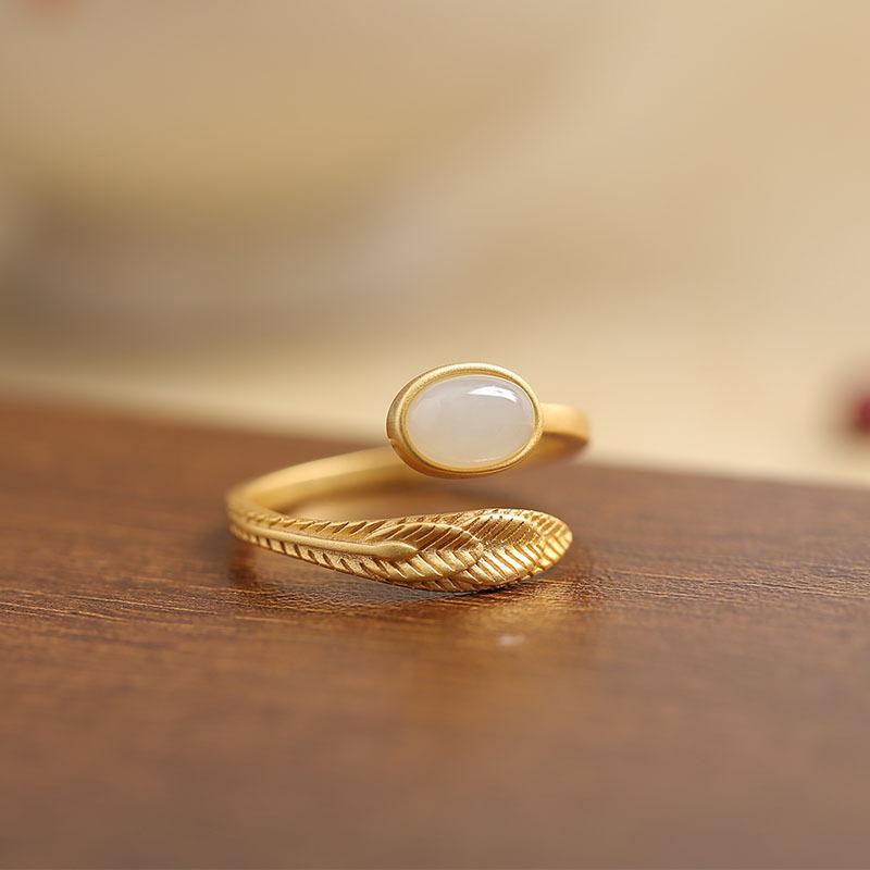 

925 Sterling Silver Jewelry Natural Vintage Jade Open Finger Rings for Women Wedding Party Jewelry For Girls Friend Gift Silver Plated