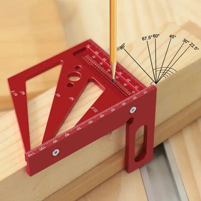 Hliníková slitina 3D úhlový čtverec s úhloměrem a rýsovacím nástrojem typu T - Měřicí pravítko 22,5/30/45/60/67,5/90 stupňů