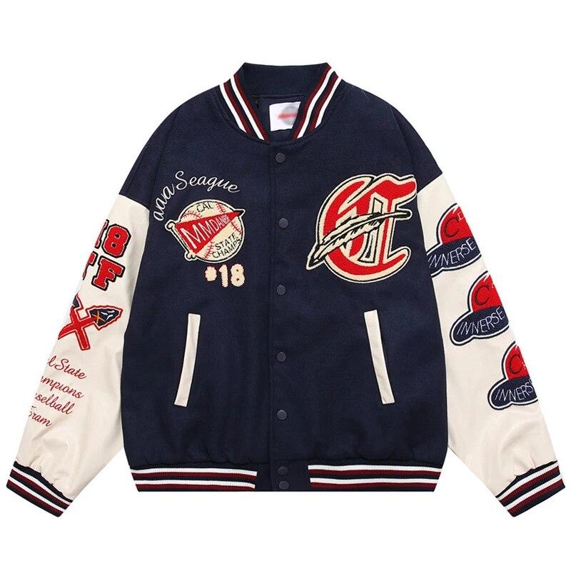 

Contrast Color Patchwork PU Leather Sleeves Baseball Uniform Men s Casual Fashion Jacket Couple Street Hip-hop Oversized Coat