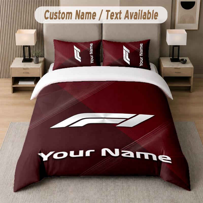 Custom Bedding Set F1 Pattern, Print Name Text 1 Duvet Cover Plus 2 Pillowcases Home Textile