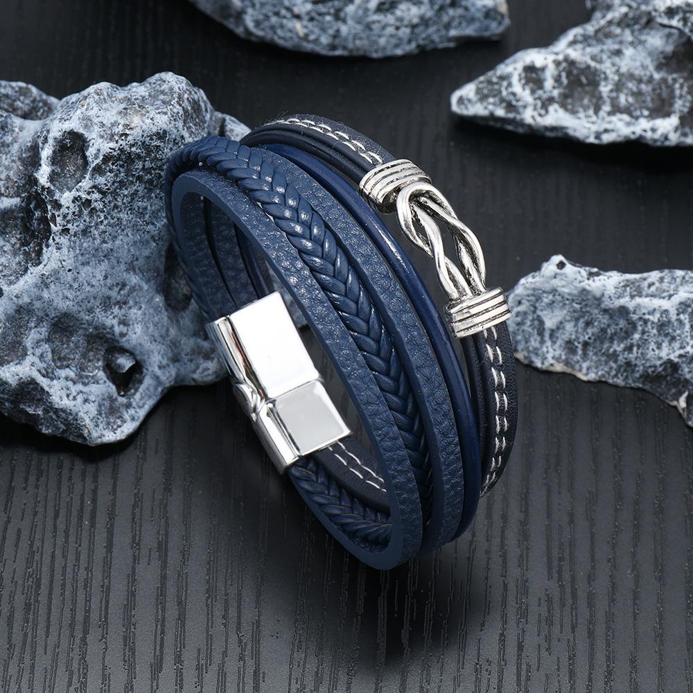 Multi Layer Braided Magnetic Clasp Leather Bracelet For Men Punk Cuff