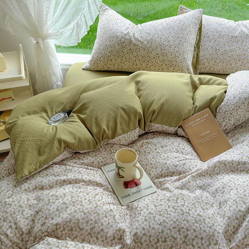 

Весенне-летний комплект из четырех предметов класса А для беременных и младенцев из стиранного хлопка для общежития, чисто хлопковое односпальное покрывало, шапка на кровать, постельное белье 1.35 bed sheet 4pc 1.8*2.2m