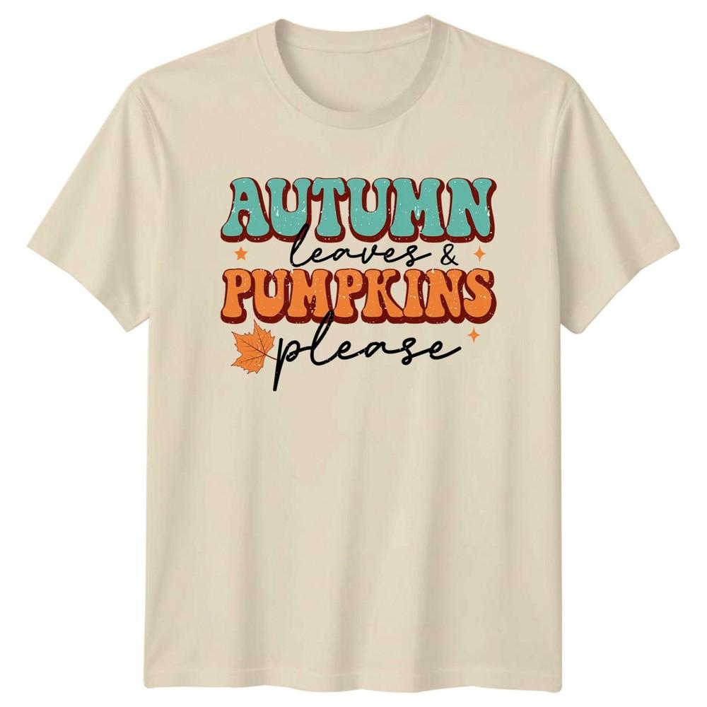 Autumn Leaves And Pumpkins Please TShirt Retro Fall Seasonal Gift