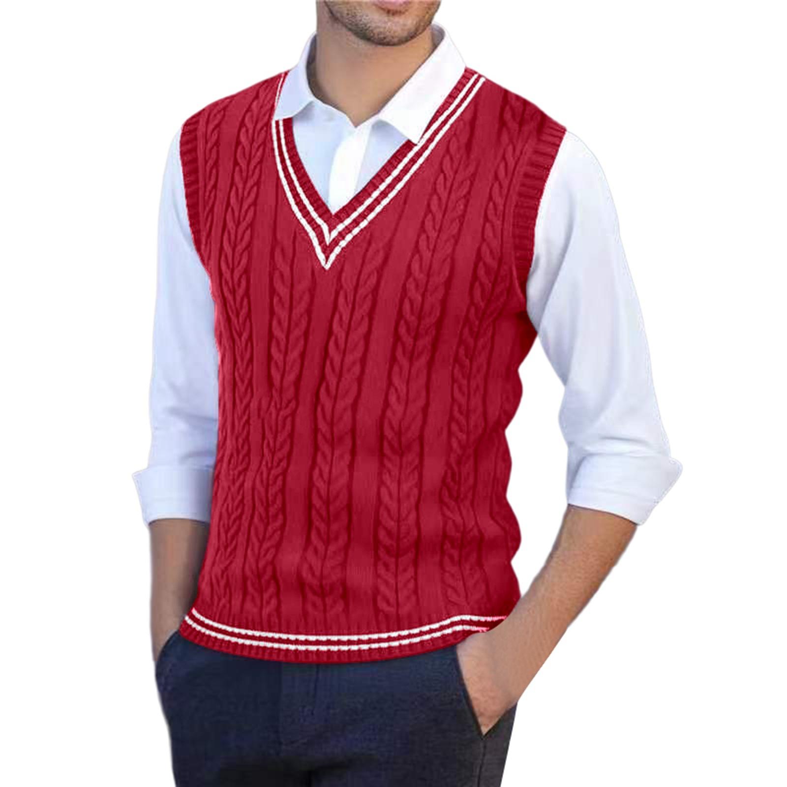 

Men s Knitted Sweater V-Neck Twisted Flower Uniform Sweater Vest Knitted Sweater Vest XXL червоний