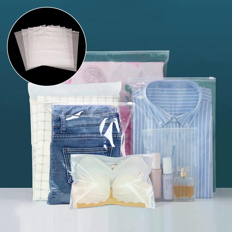 10/15Pcs Reusable Zipper Bag PE Frosted Transparency Plastic Waterproof Travel Packing For Clothes Underwear Classified