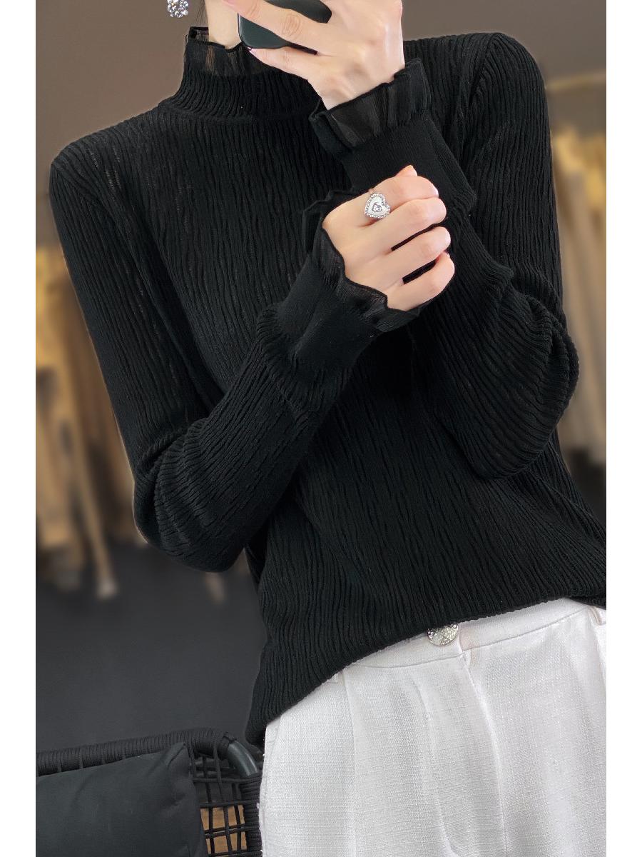 

Женский модный топ, связанный крючком, с сетчатыми вставками, пэчворк - Универсальная трикотажная базовая рубашка с длинным рукавом, дизайн с ажурной вязкой 2025 XXL чёрный