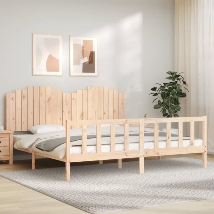 VidaXL Bed Frame with Headboard 200x200 Cm Solid Wood 3192316