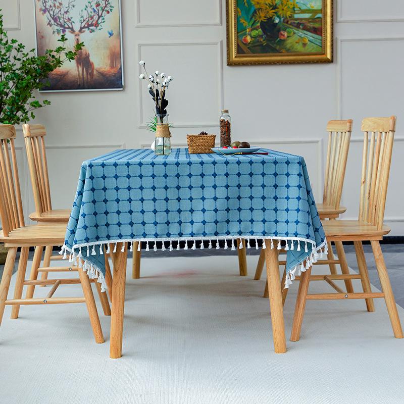 Picnic Tablecloth Color Matching Cotton And Linen Fabric Embroidery Large, Medium And Small Plaid Rectangular Coffee Table Mat Tablecloth