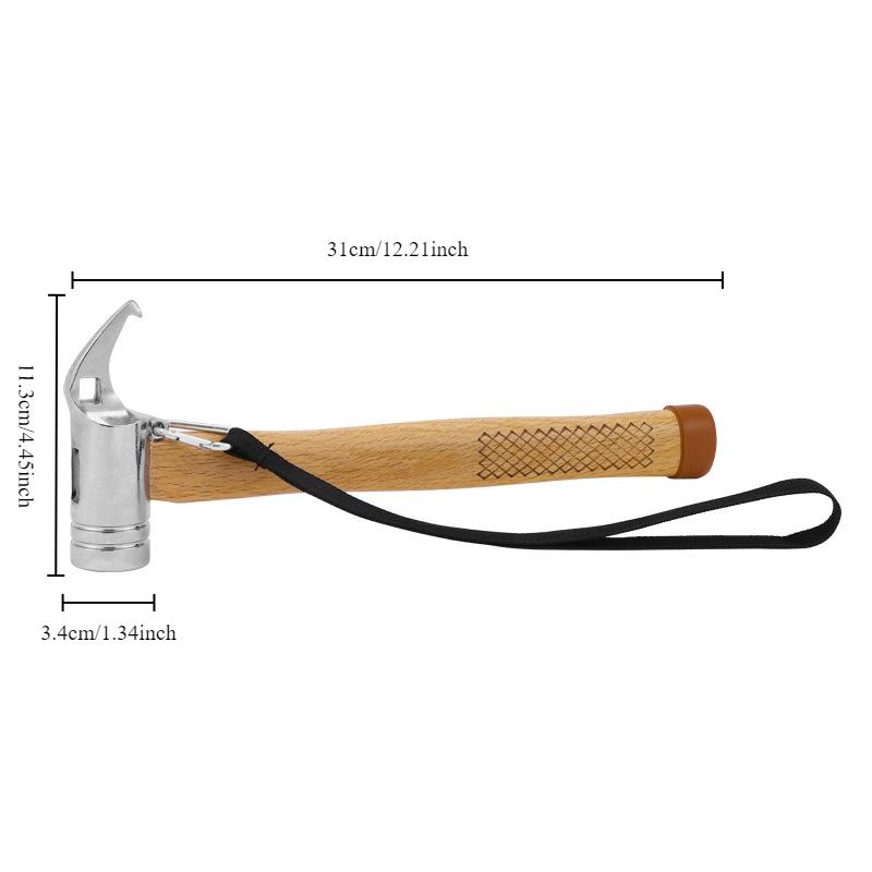 

Outdoor Camping Multi-functional Steel Hammer, Canopy Tent Plank Ground Nail Camp Nail Puller Wooden Handle Hammer Safety Hammer серебряный