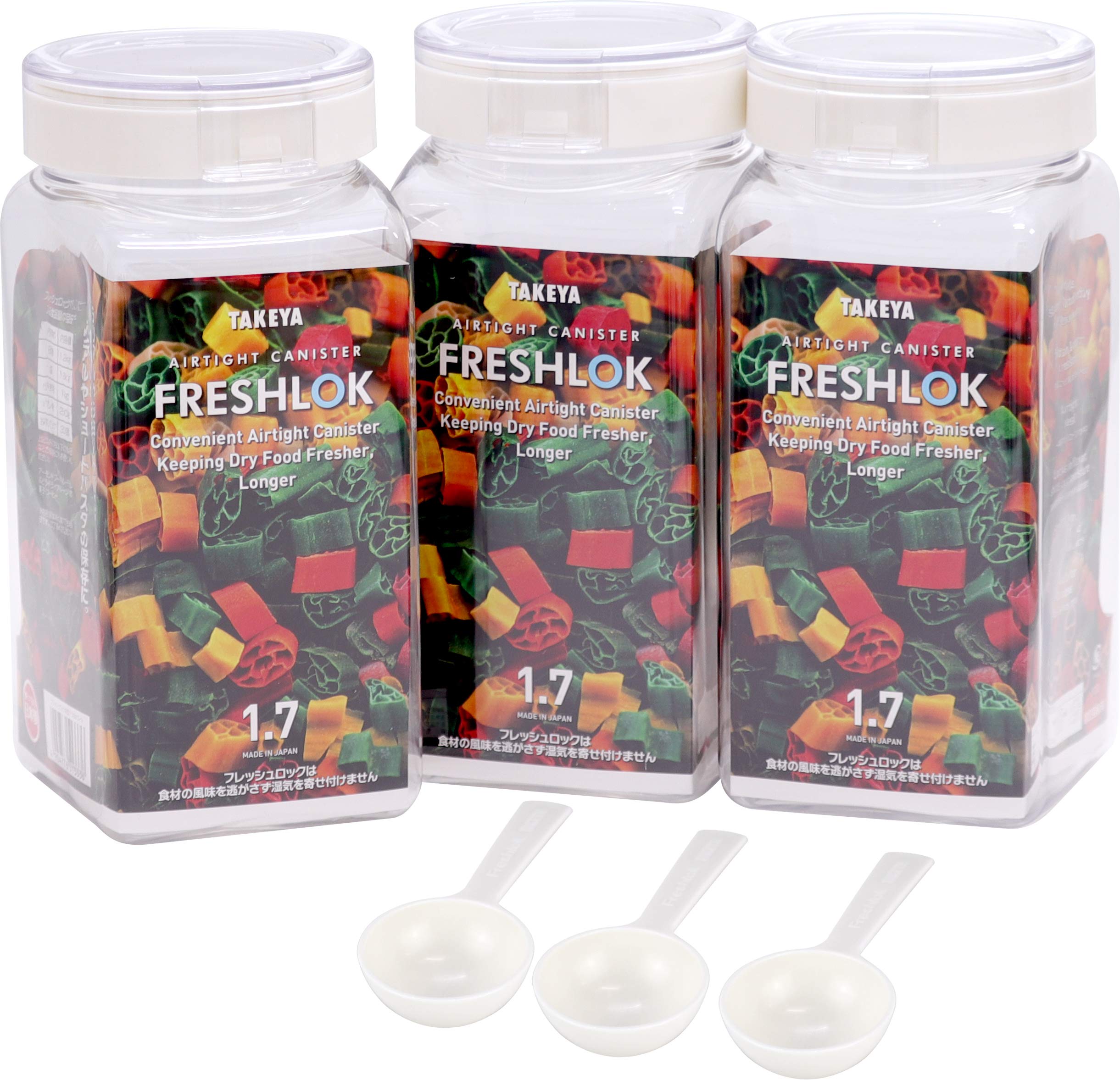 

Official Takeya Freshlock White Storage Set of with Perfect for Potato and Snacks Containers, 3, Square, 1.7L (1700ml), Spoon, Airtight,