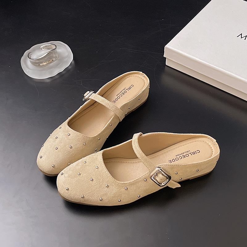 

Балетки 2025 весна и лето новые ретро надпись с туфлями Мэри Джейн квадратный носок легкий вырез крутые тапочки женские 40 абрикосовый