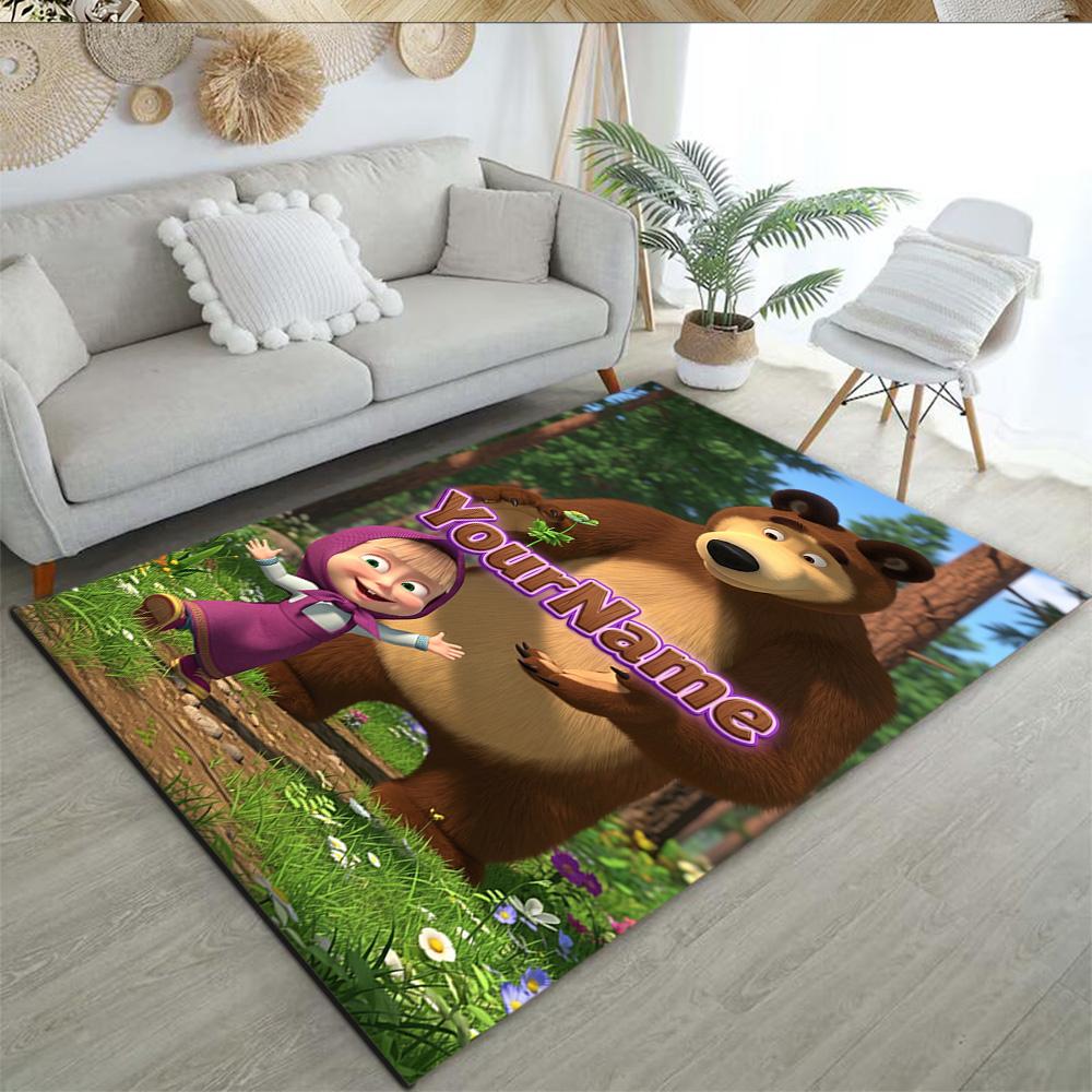 Masha Bear Customizable Name Floor Mat Design for Game Room Balcony Decorate Room Dormitory Antislip Carpet Office Home Decor Spiritual Gift