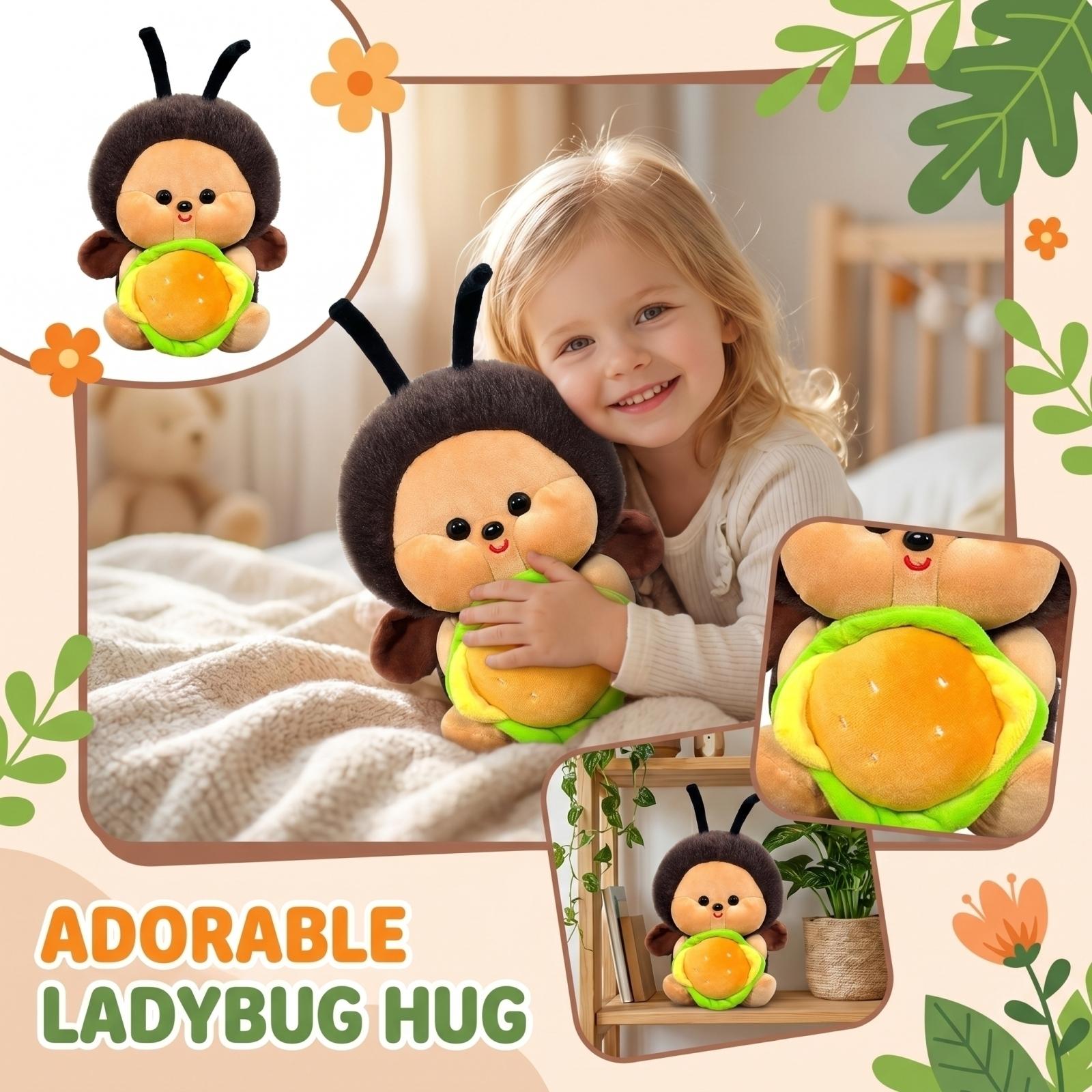 

Plush Stuffed Toy Soft Doll with Antennae and Wings Holding a Plush Hamburger Stuffed Animal for Kids and Collectors One Size