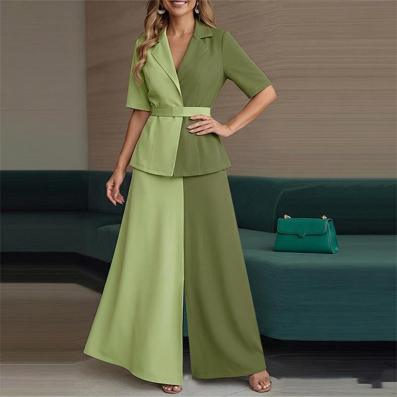 ZANZEA Women Patchwork Short Sleeve Blouse and Long Pants Casual Two Piece Suit Sets