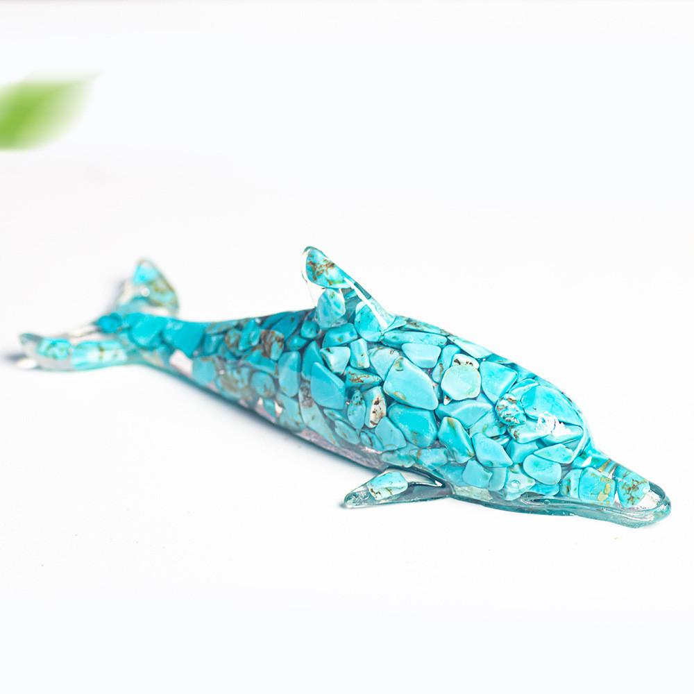 Water Crystal Dolphin Resin Decor With Semiprecious Stones For Home And Gift Use