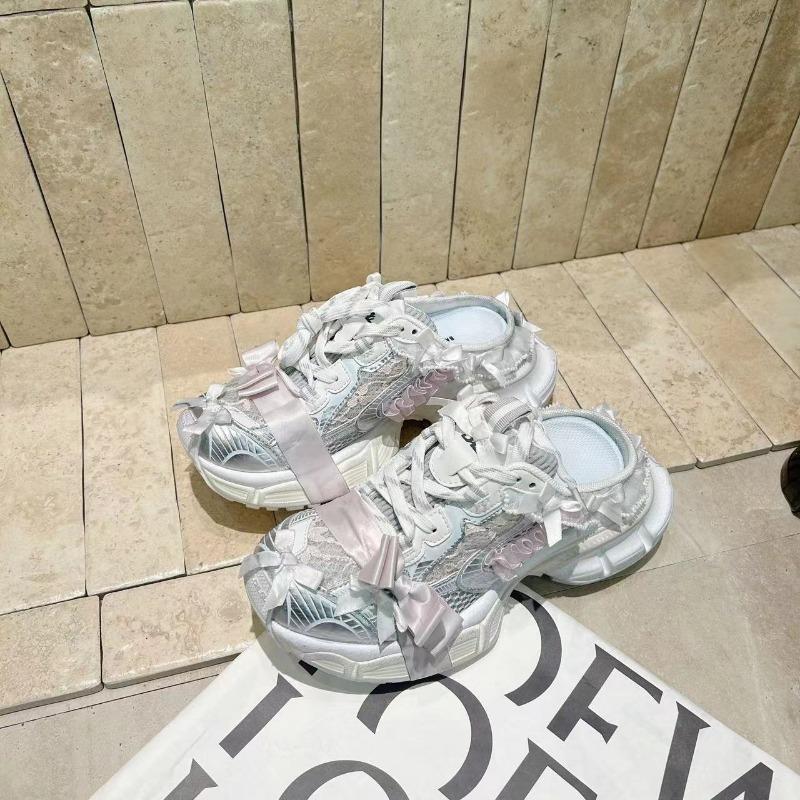 New Summer 3xl Lace Bow Bag Head Half Slippers Women's Old Polished Platform Dad Shoes