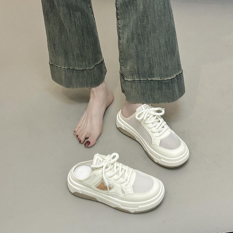 Summer Half Slippers Women's New Breathable Thin Mesh Mesh Shoes Thick-soled Casual One-pedal Lazy Little White Shoes