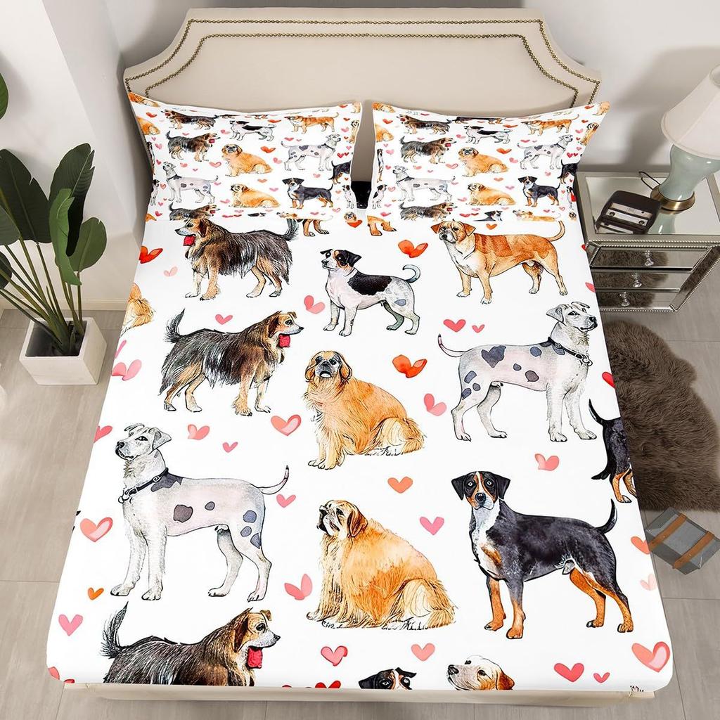 Animal pet dog pattern bed hat four-piece bedding set bedroom dormitory bedding decoration