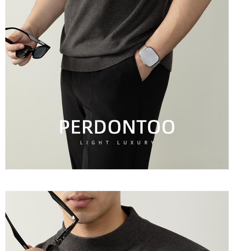 Italian Light Luxury Men's Wool High-Neck Short-Sleeve Knit T-Shirt for Commuting and Casual Autumn/Winter Wear