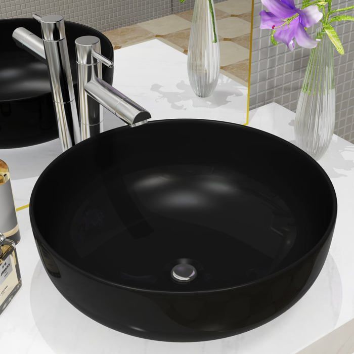 VidaXL Lavabo rond Céramique Noir 41,5 x 13,5 cm