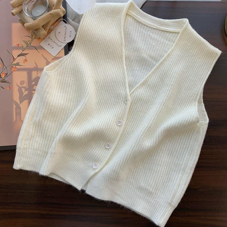 Autumn 2025 Korean Style V-Neck Loose Fit Sleeveless Cardigan Vest